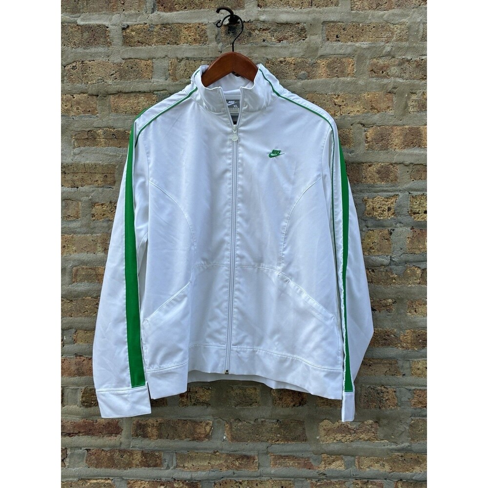 NikeFITDRY Full-Zip Men's Track Jacket XL White/Green Polyester Stand-Up Collar